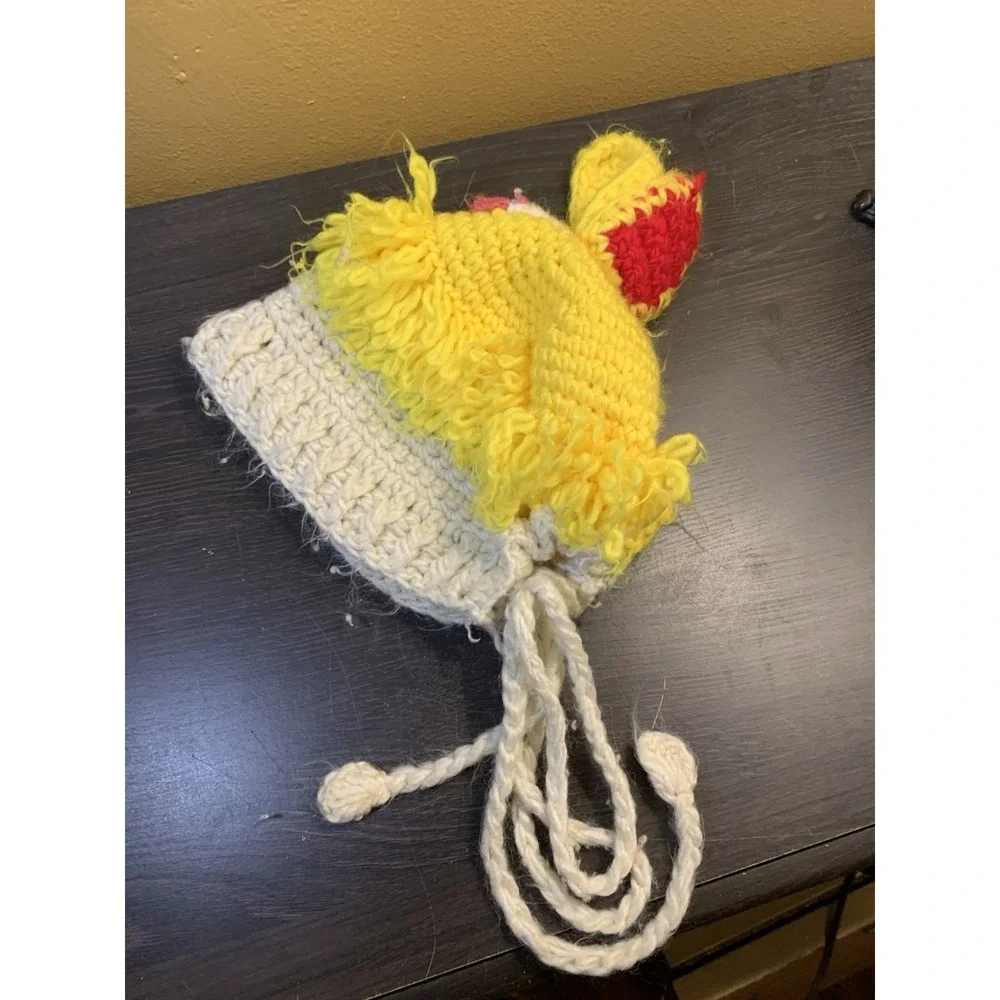 Vintage Sesame Street Big Bird Kids Childs Hand Knit Bonnet Muppet Hat JCPenney
